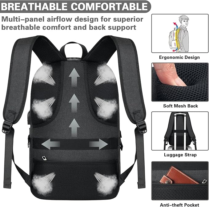 AMBOR Travel Laptop Backpack,18.4 inch Anti Theft Business Laptop Carry on Backpack with USB Charging Port and Headphone Interface, Backpack for Men & Women,Black