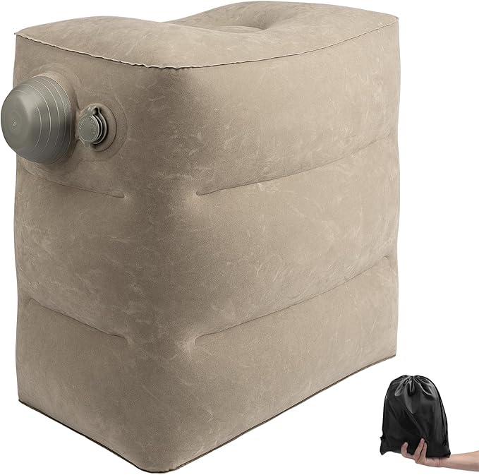 1 Pack Inflatable Travel Foot Pillow,Inflatable Leg Pillow Outdoor Stool, Adjustable 3 Layers Height Leg Rest Pillow for Airplane, Office, Home, Trains, Cars (1Pack Grey)