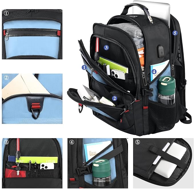 Z-MGKISS 18.4"-19" Extra Large Laptop Backpack, Water-Resistant Gaming Laptop Travel Backpack, School Bag with USB Charging Port and Multiple Compartments, Gifts for Men & Women, Lake Blue