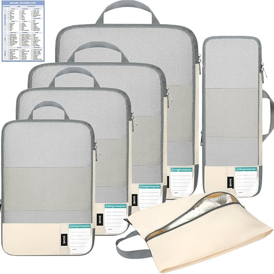 BAGAIL 6 Set/4 Set Lightweight Compression Packing Cubes for Travel, Anti-Tearing Expandable Organizer Bags for Suitcase