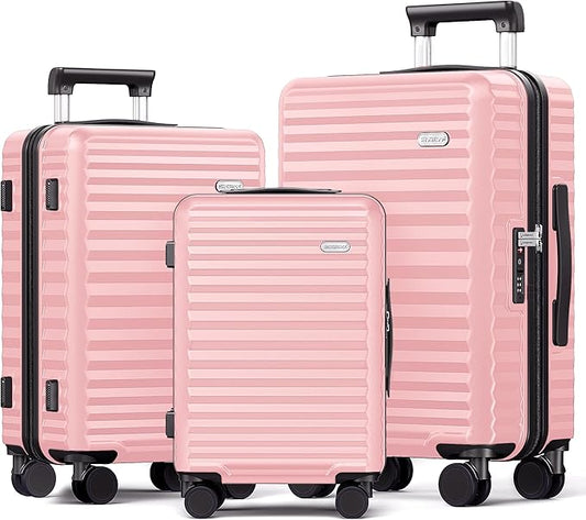 SHOWKOO Luggage Sets 3 Piece Hardside Expandable Suitcase with Double Spinner Wheels Tsa Lock Pink (20in/24in/28in)