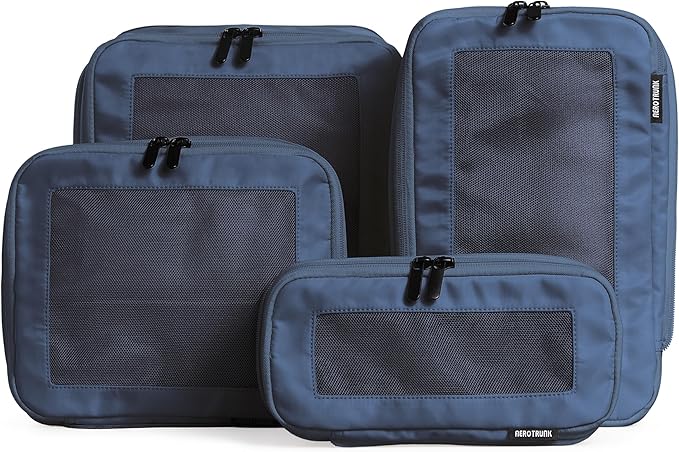 Aerotrunk Compression Packing Cubes for Travel - Luggage Organizer Bags - Double Zipper Packing Cubes for Suitcases (4-Pack, Dark Blue)