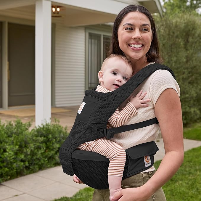Ergobaby Alta 2-in1 Hip Seat and Carrier - All-Position Breathable Mesh Baby Carrier for 4 Months to 48 Months (12lbs - 45lbs) - SoftFlex™ Mesh - Onyx Black