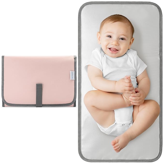 Comfy Cubs Baby Changing Pad Compact Size - Waterproof Diaper Changing Mat with Cushioned Pillow - Soft & Lightweight, Foldable Design for Travel - Stylish Design for Boys and Girls - Pink Blush