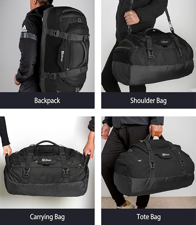 Ubon Large Duffel Bag Weekender Bags with Shoe Compartments 4-Way Sports Gym Backpack with Padded Straps Camping Traveling Duffle Bag