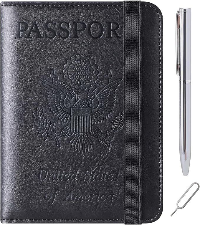 Passport Holder Cover Wallet Travel Essentials Leather Rfid Blocking Case Vacation Luggage Must Haves Travel Accessories for Men Women (116#Black)