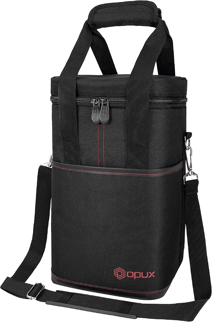 Opux 4 Bottle Insulated Wine Cooler Bag - Leakproof Padded Portable Wine Bottle Carrier for Travel Picnic BYOB Gift (Black)