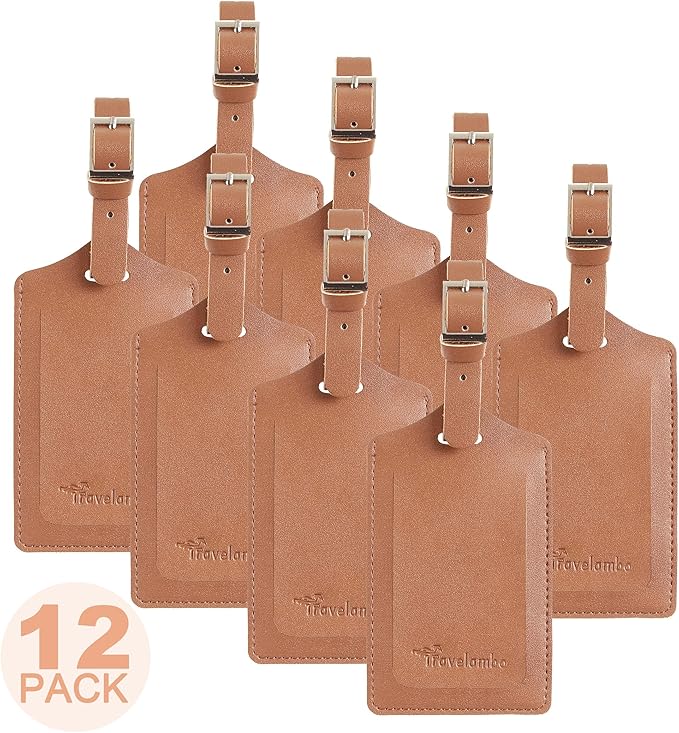 8 Pack Leather Luggage Travel Bag Tags by Travelambo