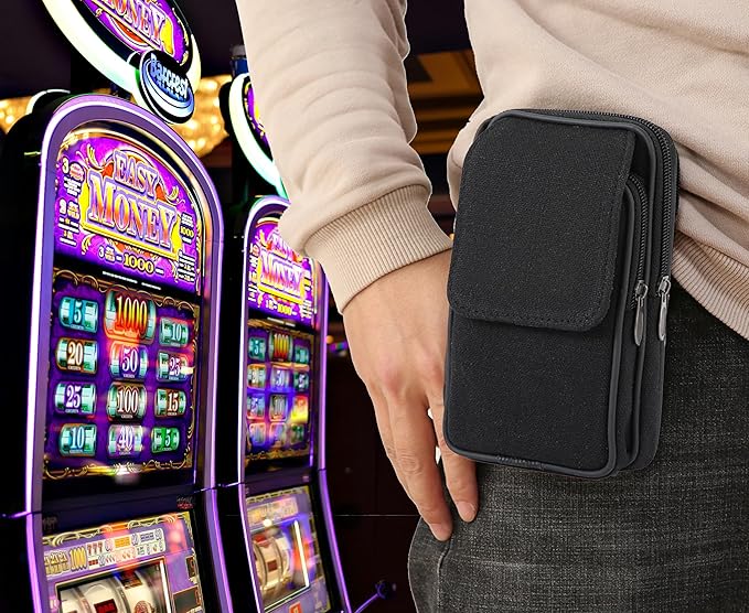 Large Metal Box for Gambler with Waist Bag, Portable Winner Bank Gambling Casino Cash Safe Box, Pocket Sized Cash Box with Key Go Home Money