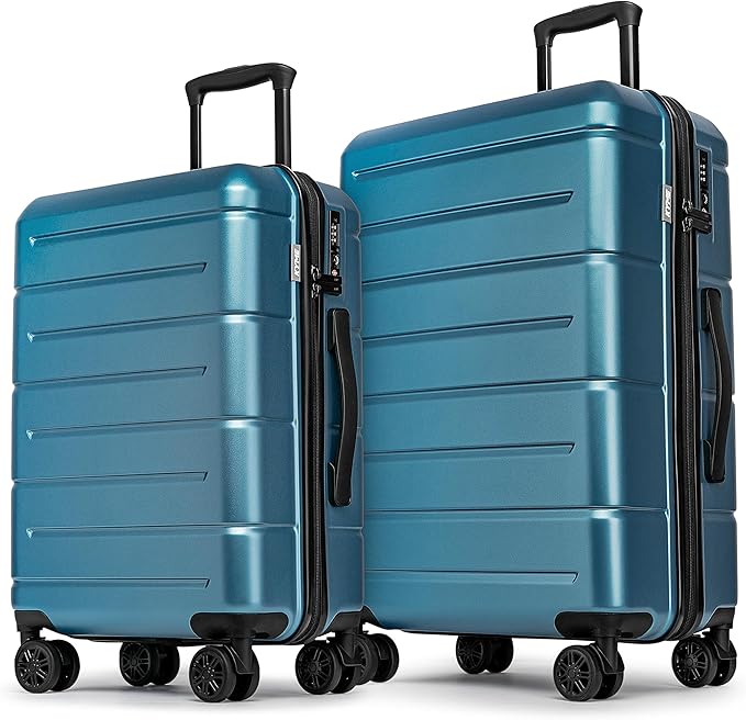 KYME Luggage Sets 2 Piece Hardshell 22"/26" Suitcase with Spinner Wheels Hardside Suitcases Sets with TSA Lock Lightweight Travel Luggage Set with Cup Holder for Women Men Blue