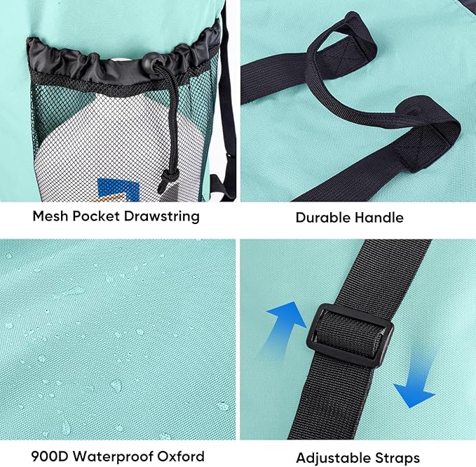 BALEINE 150L Laundry Bag Backpack, 900D Oxford Fabric Large Travel Laundry Bags with Shoulder Straps and 2 Mesh Pockets for College Dorm, Apartment, Laundromat (Sky Blue, 150L)