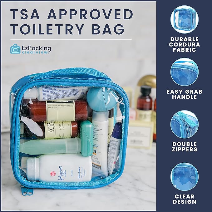 EzPacking Clear TSA Approved 3-1-1 Travel Toiletry Bag for Carry On/Quart Size Transparent Liquids Pouch for Airport Security/Reusable See Through Vinyl & PVC Plastic Organizer Men Women (Burgundy)