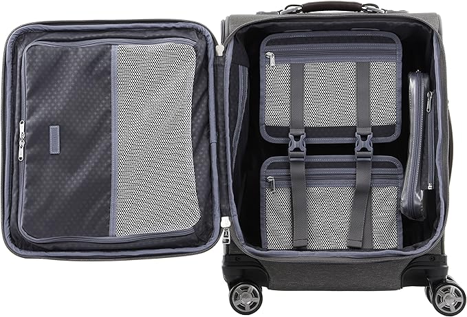 Travelpro Platinum Elite Softside Expandable Carry on Luggage, 8 Wheel Spinner Suitcase, USB Port, Men and Women, International, Vintage Grey, Carry On 19-Inch