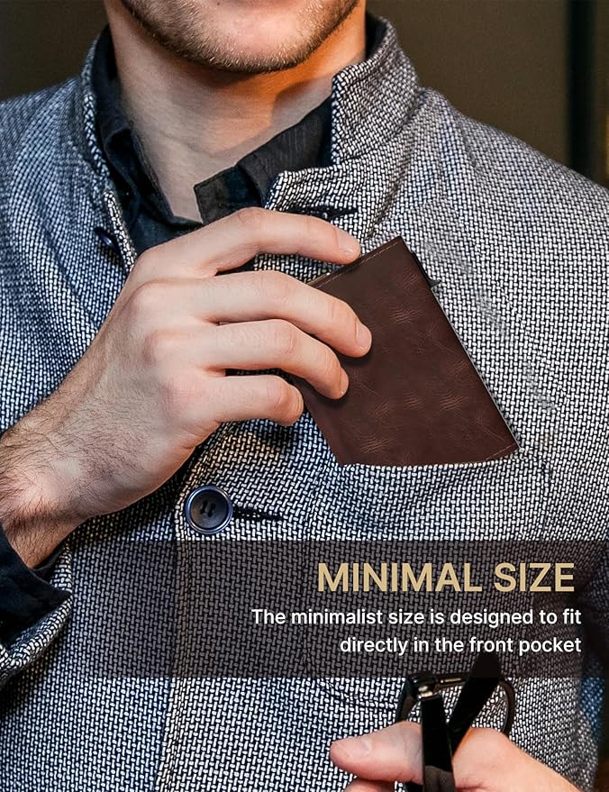 typecase Mens Wallet Card Holder: Pop Up Aluminum Case, Genuine Leather, Smart, RFID Blocking, Slim, Minimalist, Front Pocket - 9-14 Card Capacity | ID Window | Cash Slot - Oil Wax Brown