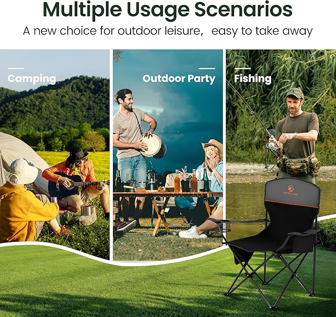 HIGH POINT SPORTS 2 Pack Portable Camping Chair for Adults, Folding Outdoor Camp Chair Lightweight Lawn Chairs Folding Collapsible Chair for Camping, Tailgates, Beach, Black, Support 250 lbs