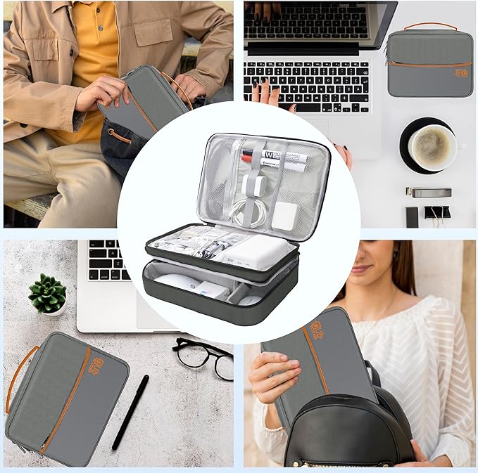 Electronics Organizer,Travel Cord Organizer Pouch, Portable Cable Organizer Bags, Waterproof Electronic Accessories Storage Case for Cables, Cords, Charger, Phone (Three Layer-Gray)