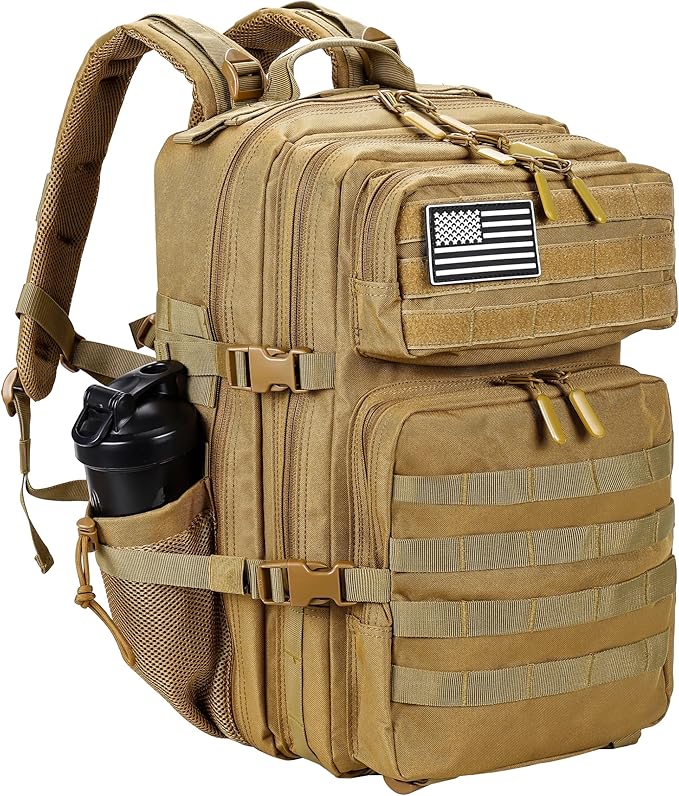 LHI Military Tactical Backpack for Men and Women 45L Army 3 Days Assault Pack Bag Large Rucksack with Molle System - Khaki