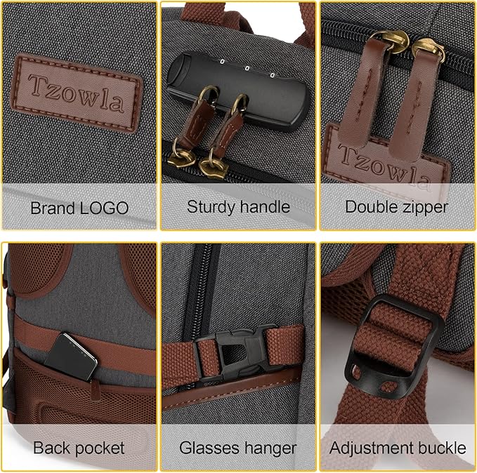 Canvas Laptop Backpack-Anti Theft Bag for Men Women,Rucksack Fits 15.6Inch Laptop, Work Travel with USB Charging Port and Lock