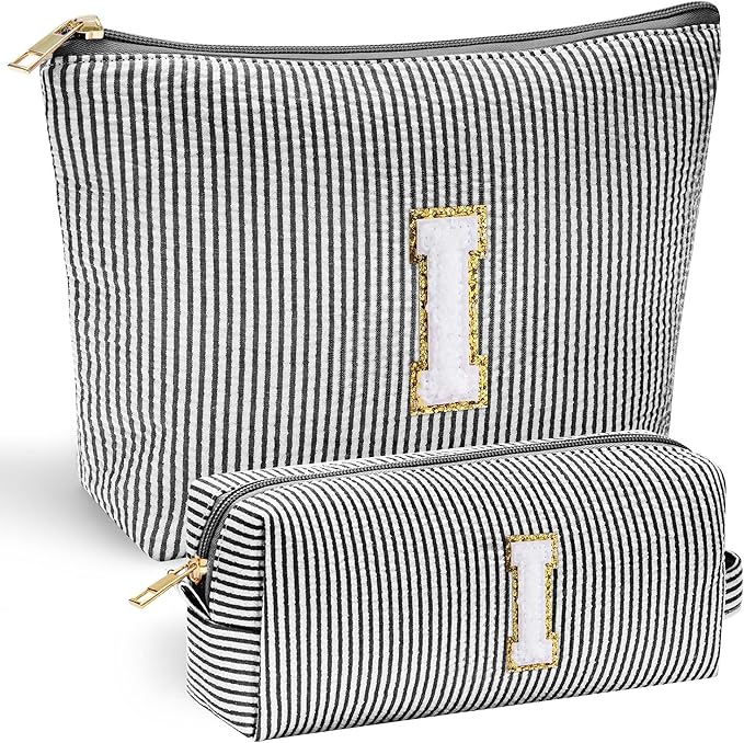 YOOLIFE Gifts - Personalized Mother's Day, Graduation & Birthday Gifts for Women & Girls - Monogram Initial Black Cute Makeup Bag Cosmetic Toiletry Pouch Make Up Case