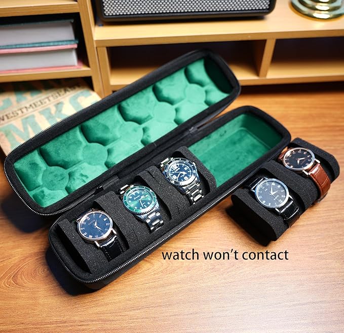5 slots Hard watch travel case carry box display and Organizer, with flexible anti-move pillow fit small and large watches