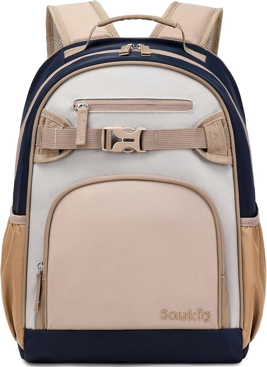 Lightweight Kids Backpack for School Kindergarten Elementary Backpacks for Boys Ages 6-8-10 (Brown Gray)