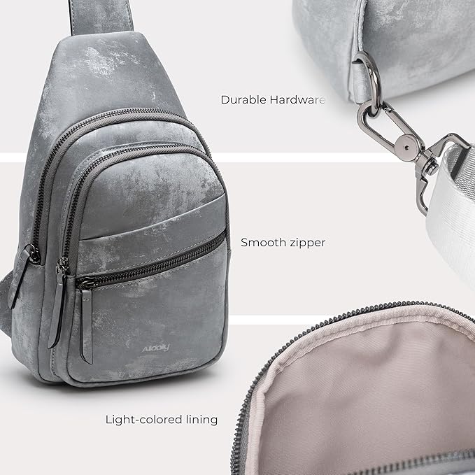 Alldaily Large Sling Bag for Women Crossbody Purse Leather Fashionable Trendy Chest Bag for Travel, Fanny Pack (Sleek Grey)