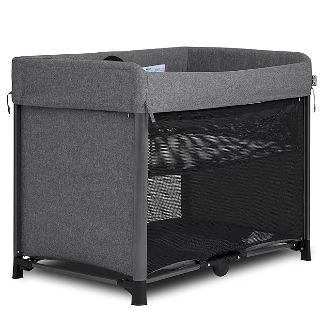 Evolur Zane Portable Playard – Foldable, Removable Mattress, Easy to Use Baby Bassinet for Travel & Home, Grey