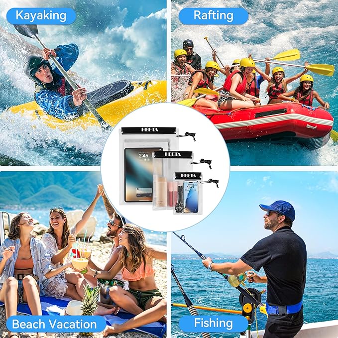 HEETA 5-Pack Clear Waterproof Dry Bag, Water Tight Cases Pouch Dry Bags for Camera Mobile Phone Maps, Kayaking Boating Document Holder