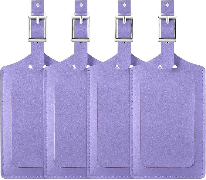 Travelambo Luggage Tags for Suitcases PU Leather Travel Tags Bag Tags Privacy Protection Travel Essentials