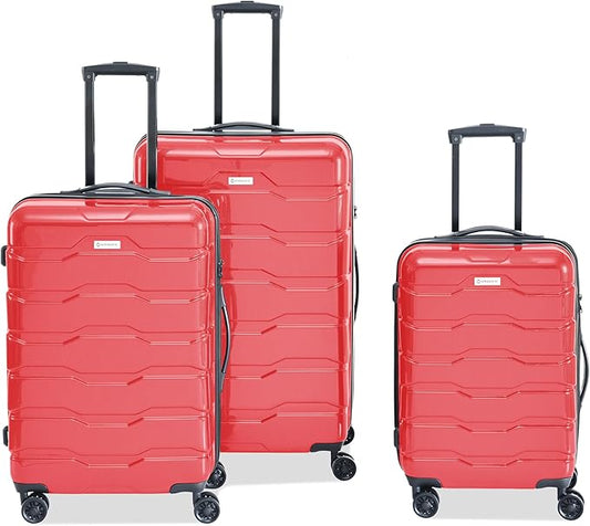 3 Piece Luggage Set, PC+ABS Lightweight Suitcase Sets with Spinner Wheels, Hardshell Luggage Sets with TSA Lock Red (20/24/28)
