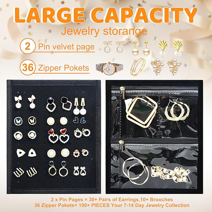 Meneng Travel Jewelry Case Organizer: Jewelry Bags Storage Book Binder with Adjustable 130-Pin Panels - Waterproof Anti Tarnish Storage for Earrings, Bracelets & Full Sets, Portable for Bloggers