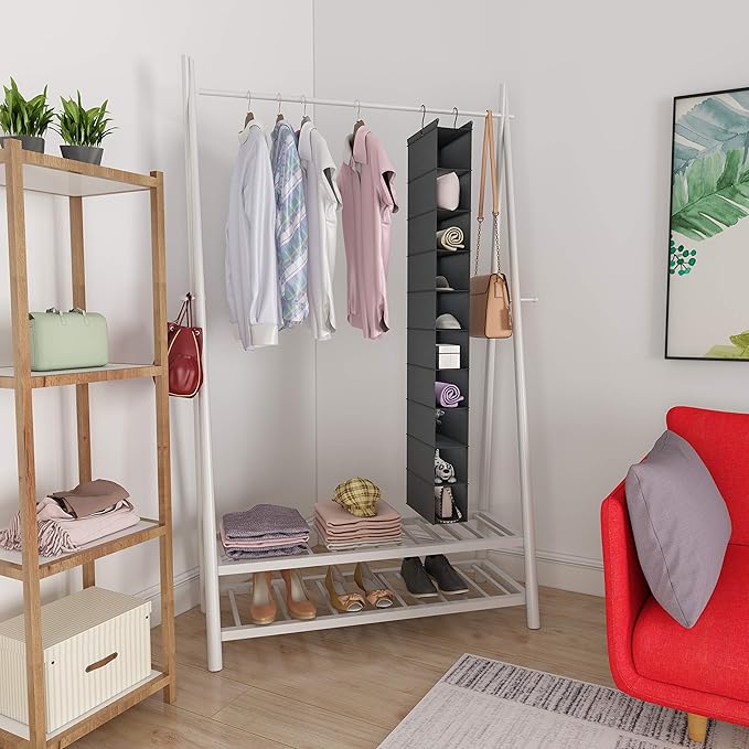 MAX Houser 10-Shelf Hanging Shoe Shelf Organizer, Hanging Shoe Storage for Closet (Grey)