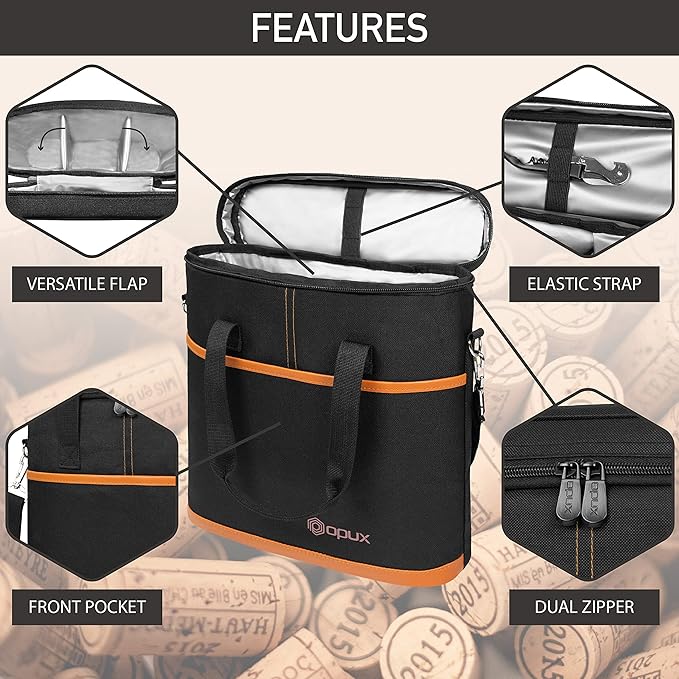 OPUX 3 Bottle Wine Carrier Tote, Insulated Leakproof Wine Cooler Bag, Wine Travel Bag Tote for Picnic BYOB Beach, Portable Wine Bottle Carrying Case, Gift for Wine Lover Women Men Christmas, Brown