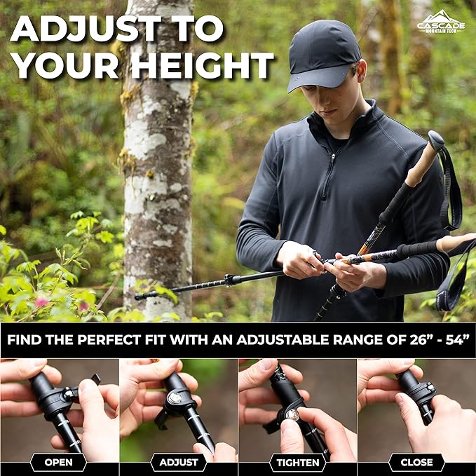 Cascade Mountain Tech Lightweight Aircraft-Grade Aluminum Trekking Poles with Extended Down Grip Plus Tip Kit
