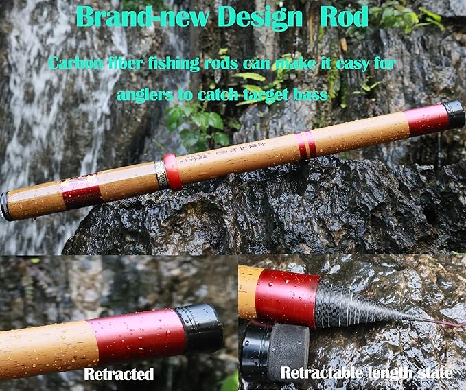 Telescopic Rod Kit Tenkara Fishing Rod Kit 20FT-Zoom Stream 4 Lengths Collapsible Fly Rods Backpacking Fishing Pole Quality Carbon Tube Creek Rods