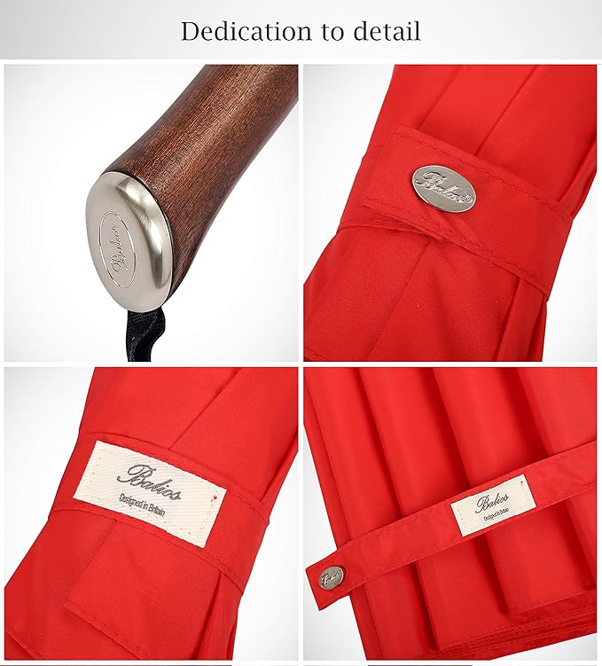 Balios (Designed in UK) Travel Umbrella Luxurious Golden Hardwood Handle Auto Open & Close Windproof Frame Single Canopy Automatic Folding Umbrella Men's & Ladies