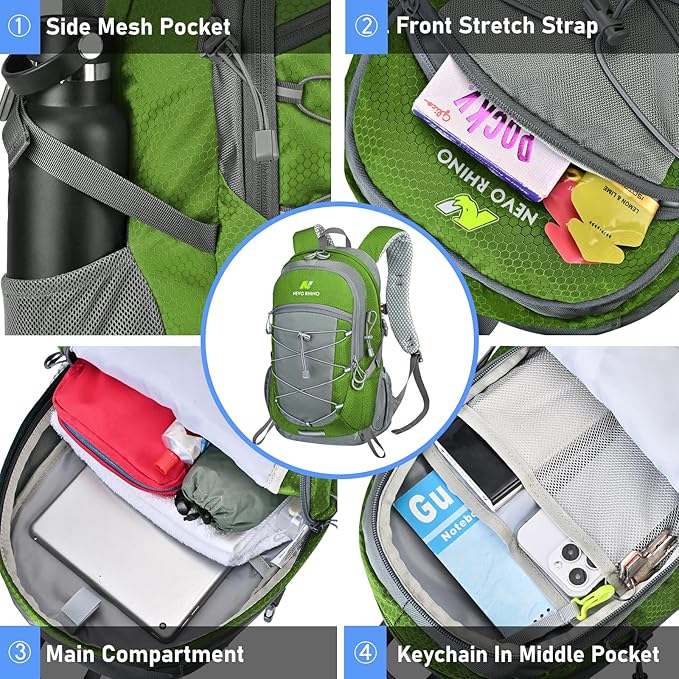 N NEVO RHINO Hiking Backpack 20L Water Resistant Outdoor Day Pack,Lightweight Travel Small Backpack for Men Women