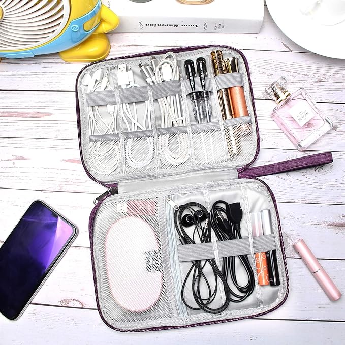 SELLYFELLY Travel Electronics Organizer Portable Cable Organizer Bag for Storage Electronic Accessories Case for Cord,Phone,Charger,Flash Drive (Purple)