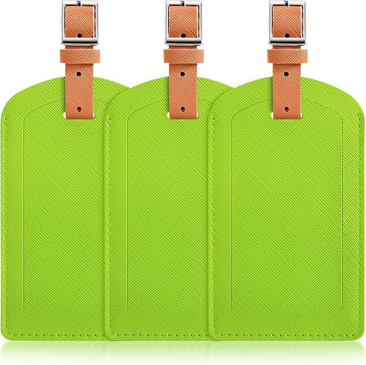 3 Pack Luggage Tags for Suitcases, TSA Approved Bag Tags, Baggage Tags with Privacy Protection, Travel Essentials Luggage Accessories, Green & Brown