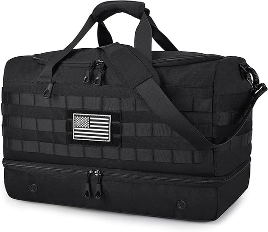 MOZETO Mens Travel Duffel Bag with Compartments, Tactical Inspired GYM Work Police Duty Law Enforcement Carry-on Bag with YKK Zippers Anti-Theft RFID Blocking Wet-Dry Separated Compartment