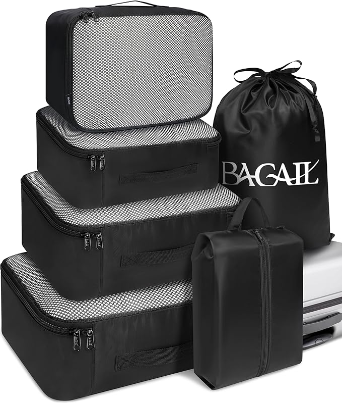 BAGAIL 6 Set Packing Cubes Luggage Packing Organizers for Travel Accessories-Black