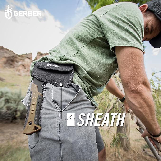 Gerber Gear Pack Hatchet - 3.5" Steel Blade Axe with Full Tang - Survival, Bushcraft and Camping Gear - with Mountable Nylon Sheath