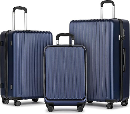 KYME Luggage Sets, 100% PC Suitcase With Double Spinner Wheels & TSA Lock, Hard Shell 3 Piece Set, 22/26/30, Navy