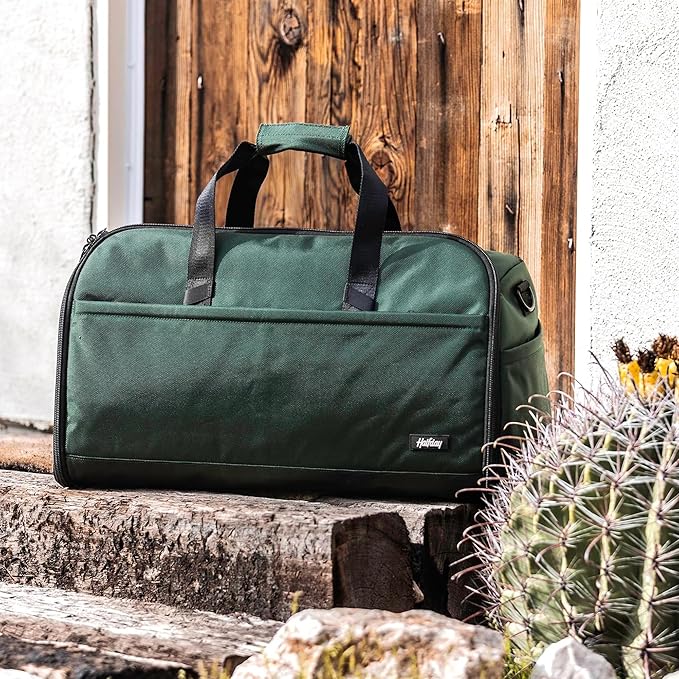 Halfday Convertible 2-in-1 Premium Garment Duffel Weekender Bag 45L | Wrinkle-Free Travel, Hanging Suit Compartment, Shoe Pockets, Trolley Sleeve. Balistic Nylon Carry-On, Pacific