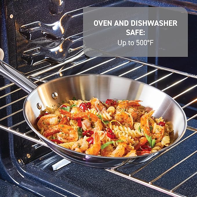 T-fal Stainless Steel Cookware Set, 11 Piece, Induction Cookware, Oven Safe to 500°F, Kitchen Cooking Set w/Fry Pans, Pots and Pans, Dutch Oven, Saucepans, Kitchen Essentials, Silver
