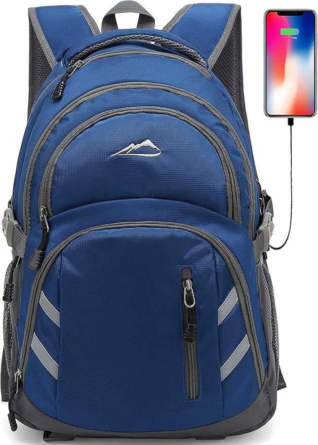 ProEtrade Backpack Bookbag for College Laptop Travel,Fit Laptop Up to 15.6 inch with USB Charging Port Multi Compartment Anti theft, Gift for Women Men (Blue)
