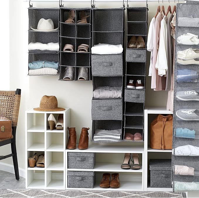 Household Essentials 10 Pocket Hanging Shoe Closet Organizer with Hooks