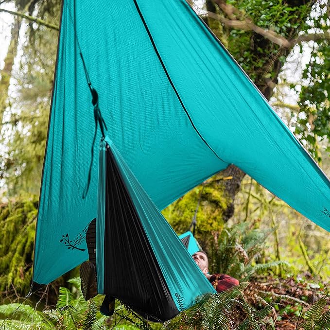 Wise Owl Outfitters Hammock Rain Fly – Waterproof Camping Tarp Cover with Tent Stakes & Carry Bag, Ultralight Shelter for Backpacking & Outdoor Shade