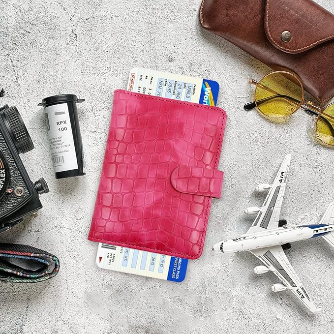 Melsbrinna Unisex Adult Travel Wallet, RFID Protected, Pink Faux Leather Passport Cover with 6 Compartments and 4 Card Slots