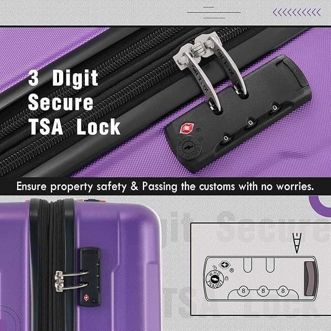 Merax Luggage Set 2 Piece Suitcase Sets with Spinner Wheel,Lightweight Hardside Expandable Travel Laggage with TSA Lock,Suitcase with Travel Bag(20"/24",Purple)
